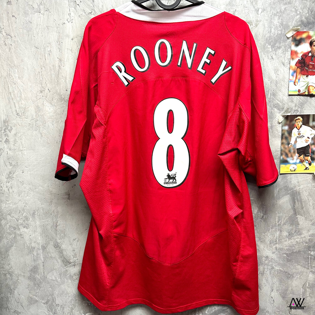 2005-06 曼聯｜主場｜#8 朗尼｜9吋膠字 + 絨章｜90% New｜XL｜ 2005-06 Manchester United Home #8 Rooney EPL Set ( XL )