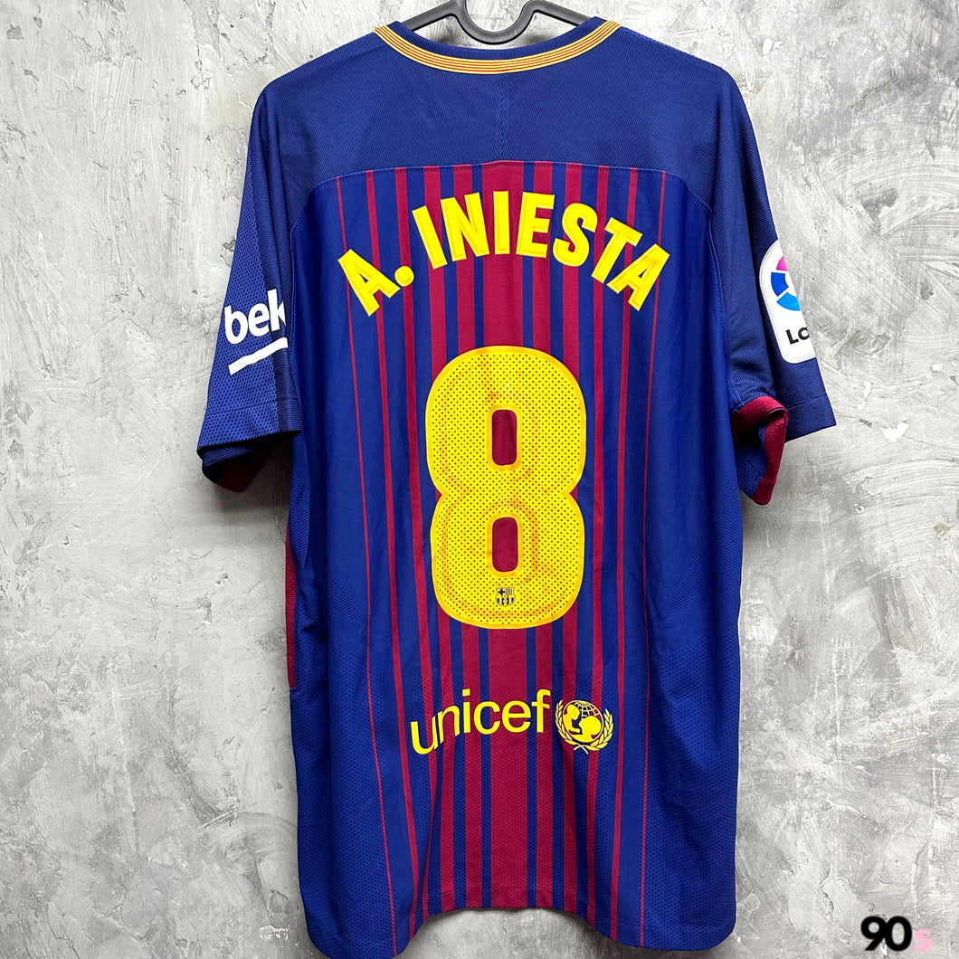 2017-18 巴塞隆拿｜主場｜球員版｜#8 恩尼斯達｜西甲 Full Set｜90% New｜L｜2017-18 Barcelona Home #8 Iniesta La Liga Set Authentic ( L )