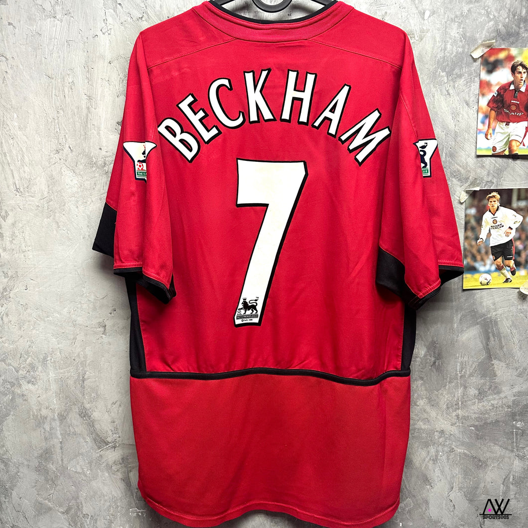 2002-03 曼聯｜主場｜#7 碧咸｜英超Full Set｜85% New｜L｜Defects貨品｜2002–03 Manchester United Home #7 Beckham EPL Set defects ( L )