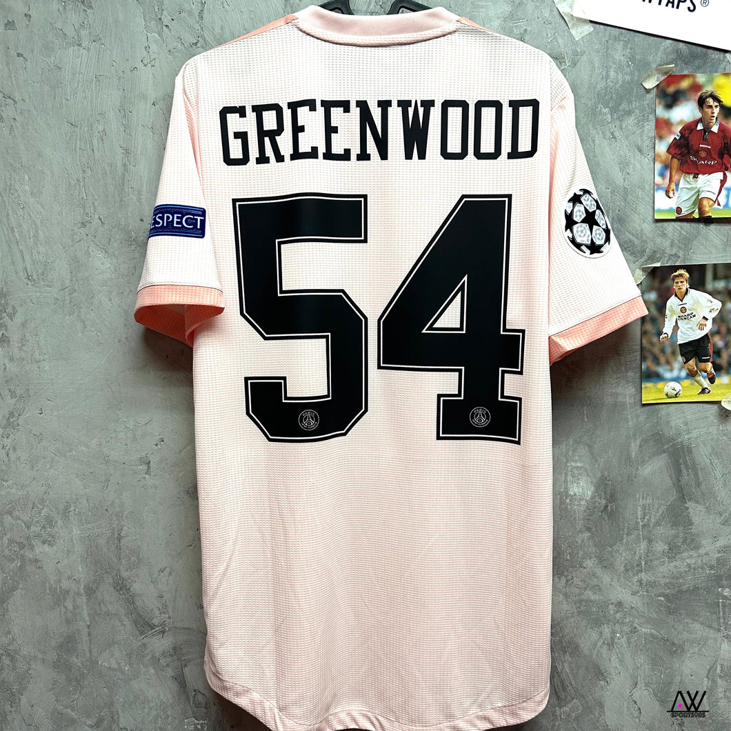 2018-19 曼聯｜作客｜球員版｜#54 格連活特｜歐聯Full Set｜95% New｜M｜2018-19 Manchester United Away Authentic #54 Greenwood UCL Full Set PSG Font ( M )